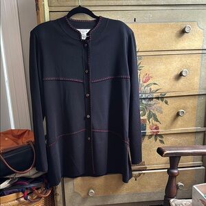 Misook Black Jacket/Blazer with cool red contrasting stitch
